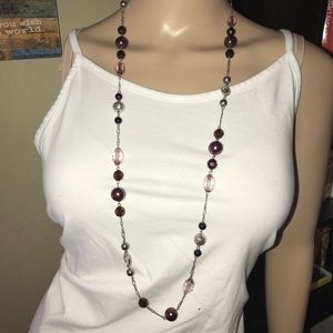 Lia Sophia Purple & Silver Beaded Long Necklace